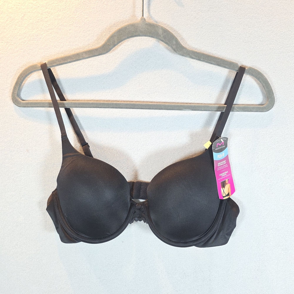 Womens Maidenform Black Pushup Bra With Convertible Straps Size 34B